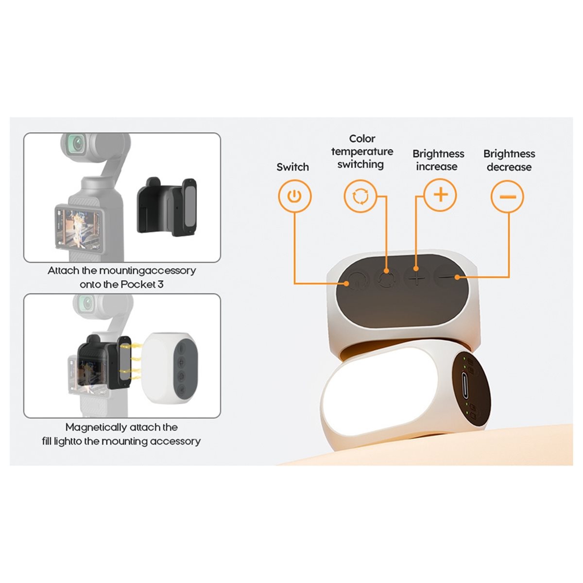Photography Lighting Composition - A48U pour Pocket 3, lumière d'appoint